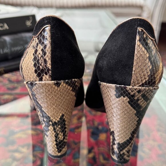 Marc by Marc Jacobs Peep‎ Toe Heels Black Suede SnakeSkin Print Sz EU 38 US 7.5 - Picture 8 of 12